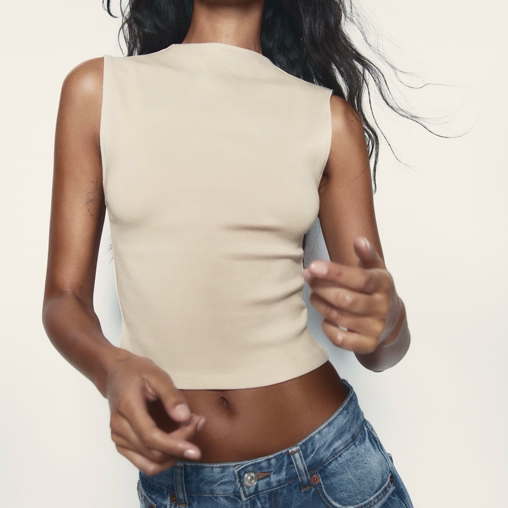 Light Beige Zara Mockneck Top